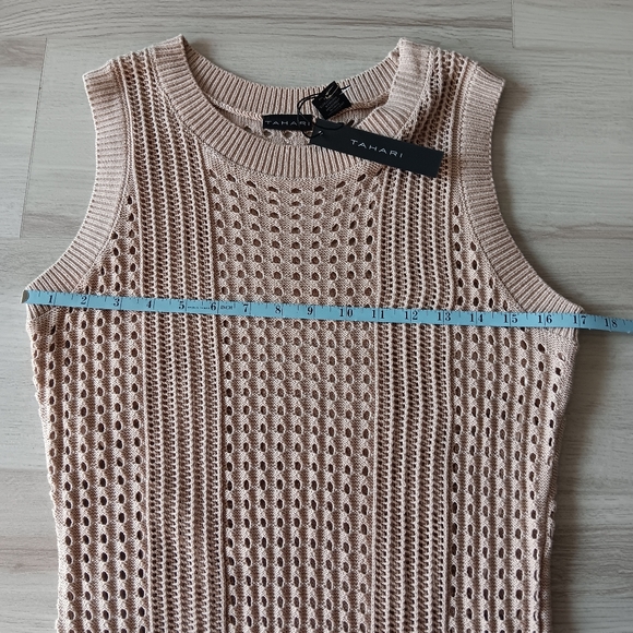 NEW Tahari Crochet Maxi Dress Scoopneck Sleeveless Swim Coverup Beige Tan Large - Picture 8 of 12